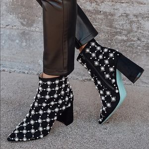 Exclusive Zoie Black Suede Pearl Pointed-Toe Ankle Booties